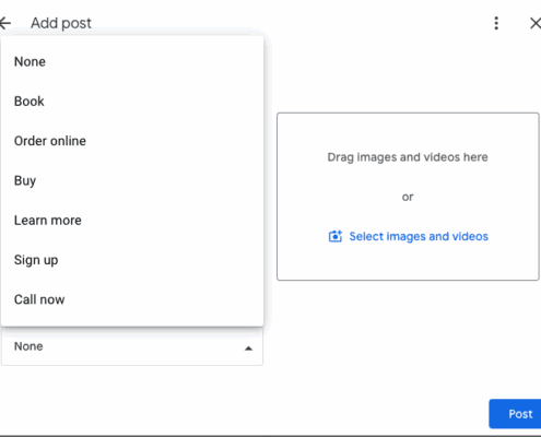 Google My Business update call to action option